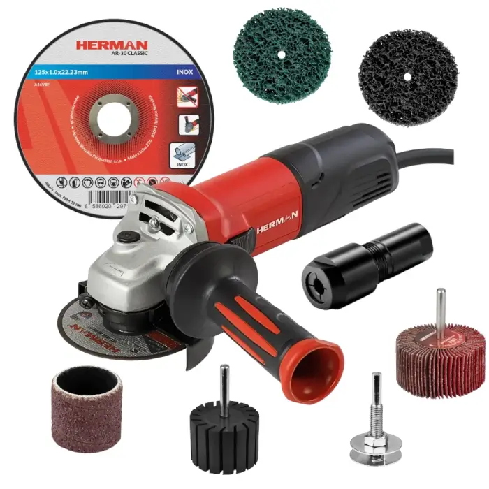 AKTION : Winkelschleifer HERMAN WX-10001 | 100 mm Winkelschleifer + 63 Stück Werkzeuge