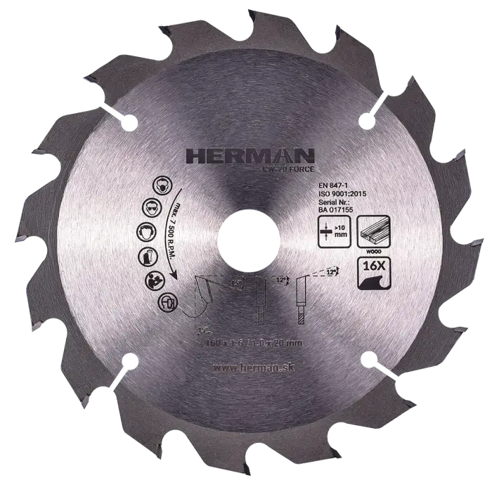 Kreissägenblatt HERMAN CW-20 Force 160x1,6/1,0x20mm|16 Zähne