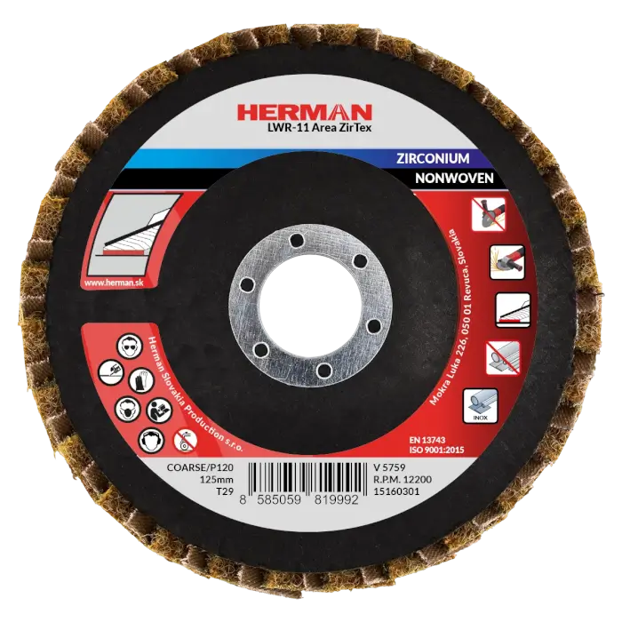 Kombinierte Lamellenscheibe HERMAN LWR-11 Area ZirTex 125mm | Zirconia | coarse / P120