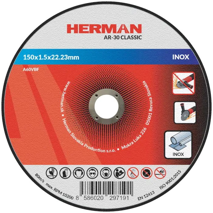 Trennscheibe HERMAN AR-30 Classic|Für Edelstahl 150x1,5x22,23mm|Gerade|TYP 41