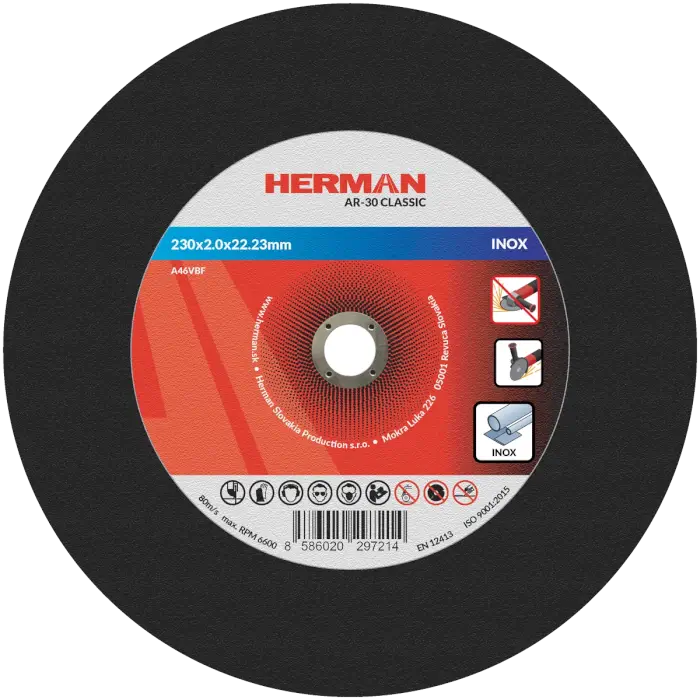 Trennscheibe HERMAN AR-30 Classic|Für Edelstahl 230x2,0x22,23mm|Gerade|TYP 41