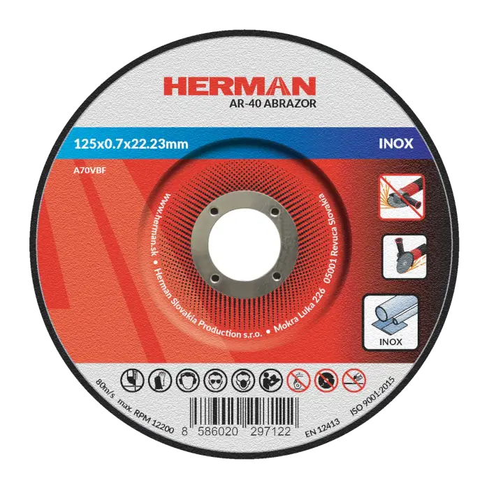 Trennscheibe HERMAN AR-40 Abrazor|Für Edelstahl 125x0,7x22,23mm|Gekröpft|TYP 42