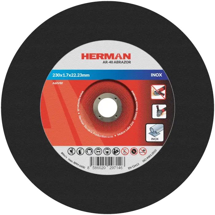 Trennscheibe HERMAN AR-40 Abrazor|Für Edelstahl 230x1,7x22,23mm|Gekröpft|TYP 42