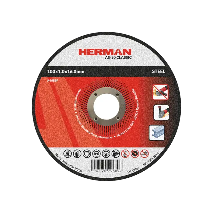 Trennscheibe HERMAN AS-30 Classic|Für Stahl 100x1,0x16,0mm|Gerade|TYP 41