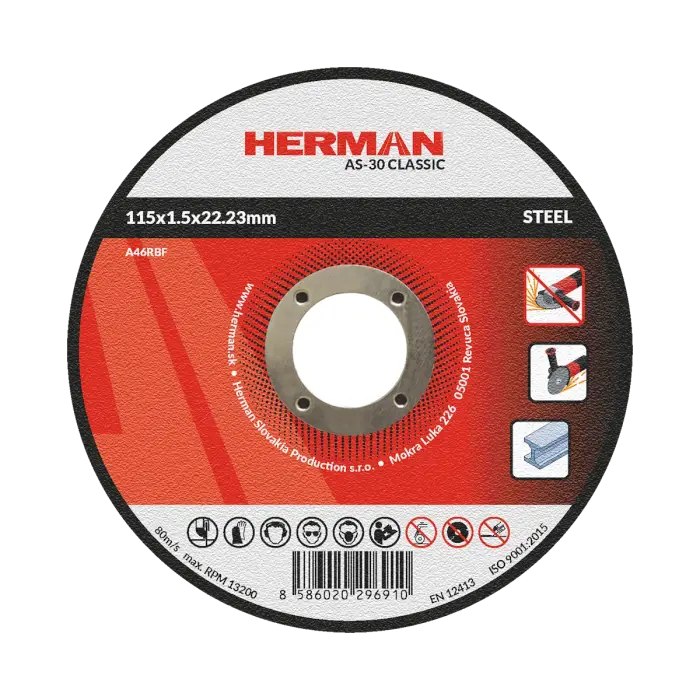 Trennscheibe HERMAN AS-30 Classic|Für Stahl 115x1,5x22,23mm|Gerade|TYP 41