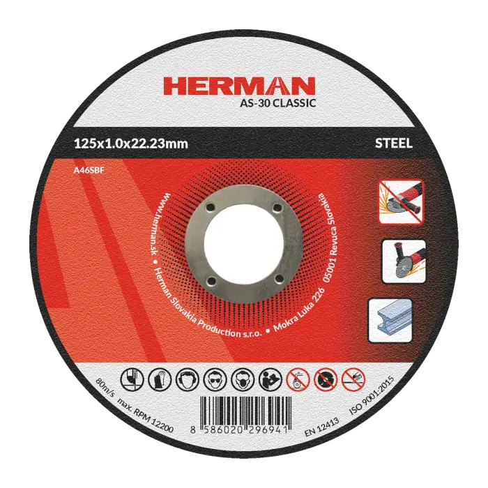 Trennscheibe HERMAN AS-30 Classic|Für Stahl 125x1,0x22,23mm|Gerade|TYP 41