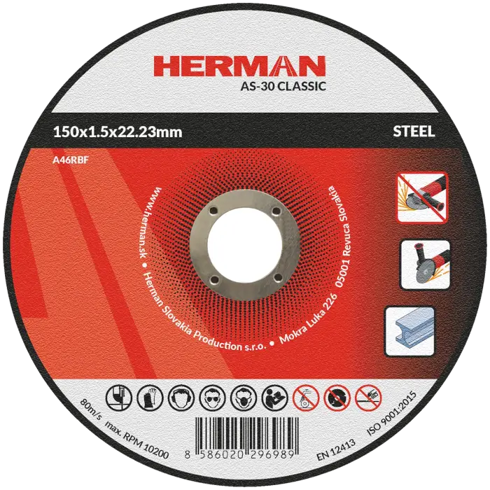 Trennscheibe HERMAN AS-30 Classic|Für Stahl 150x1,5x22,23mm|Gerade|TYP 41