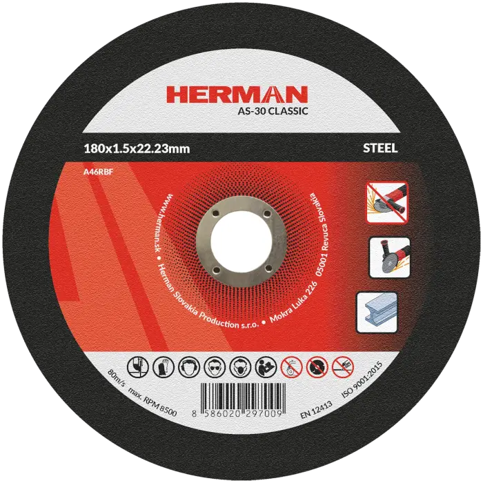 Trennscheibe HERMAN AS-30 Classic|Für Stahl 180x1,5x22,23mm|Gerade|TYP 41