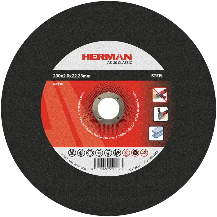Trennscheibe HERMAN AS-30 Classic|Für Stahl 230x2,0x22,23mm|Gerade|TYP 41