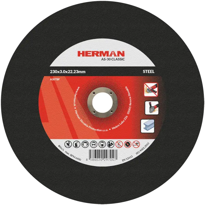 Trennscheibe HERMAN AS-30 Classic|Für Stahl 230x3,0x22,23mm|Gerade|TYP 41