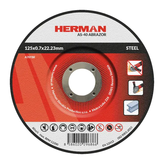 Trennscheibe HERMAN AS-40 Abrazor|Für Stahl 125x0,7x22,23mm|Gekröpft|TYP 42