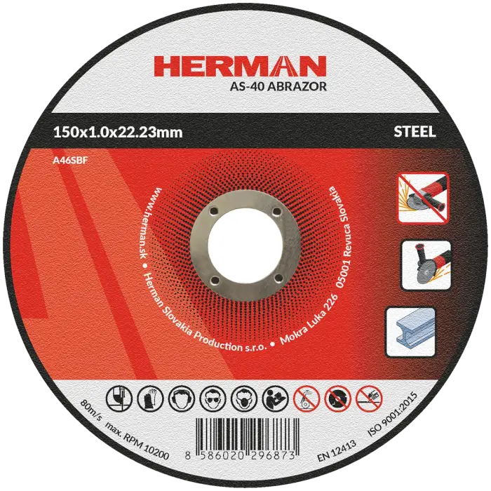 Trennscheibe HERMAN AS-40 Abrazor|Für Stahl 150x1,0x22,23mm|Gekröpft|TYP 42