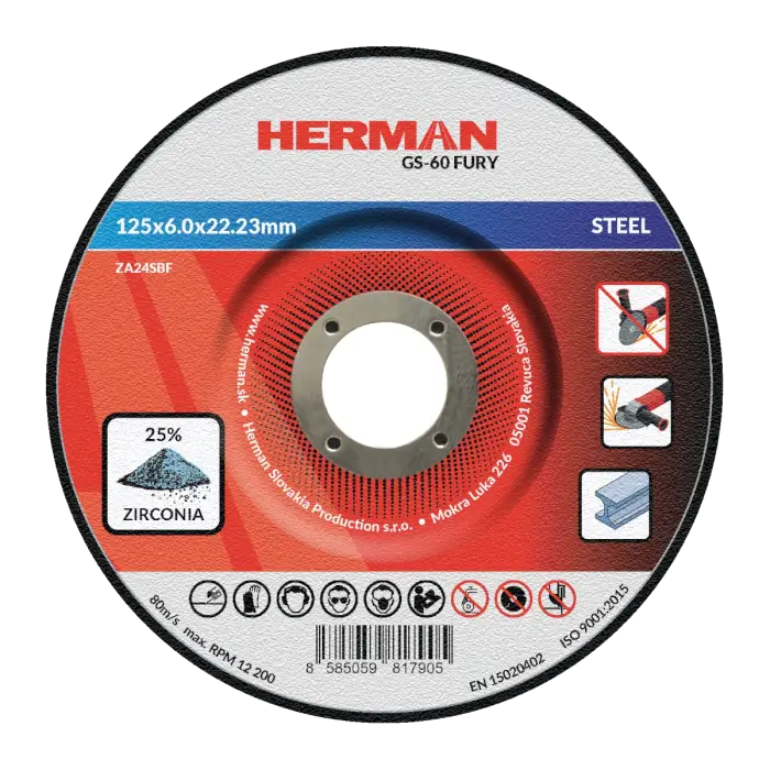 Schleifscheibe HERMAN GS-60 Fury | Für Stahl 125x6,0x22,23mm