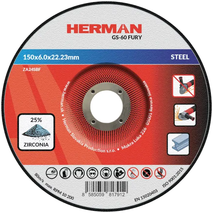 Schleifscheibe HERMAN GS-60 Fury | Für Stahl 150x6,0x22,23mm