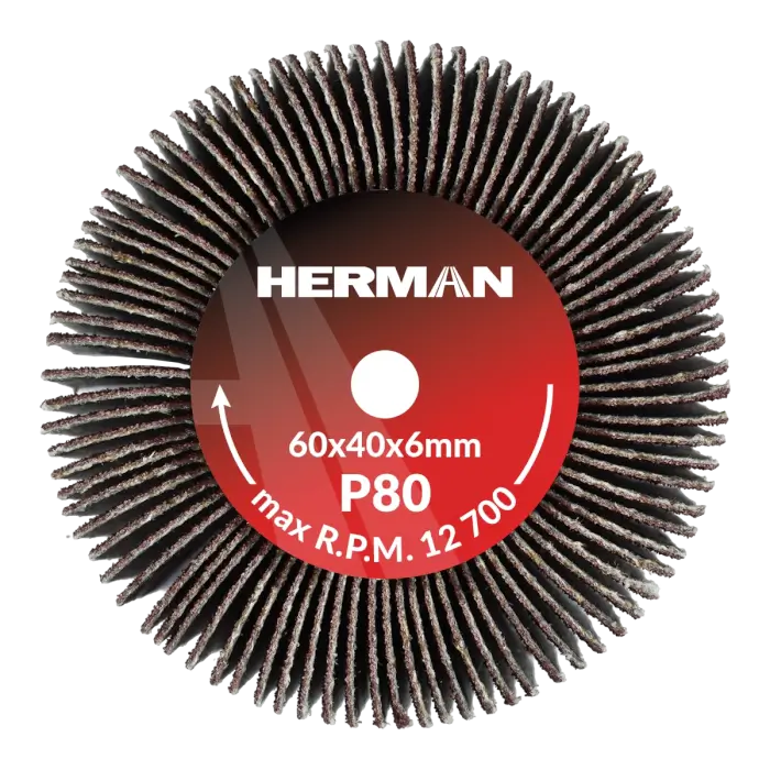 Schleifscheibe auf Schaft HERMAN FWS-10/S 60x40x6mm | Corundum | P80
