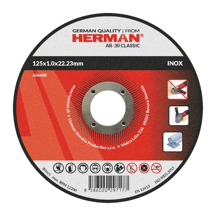 Trennscheibe HERMAN AR-30 Classic|Für Edelstahl 125x1,0x22,23mm|Gerade|TYP 41