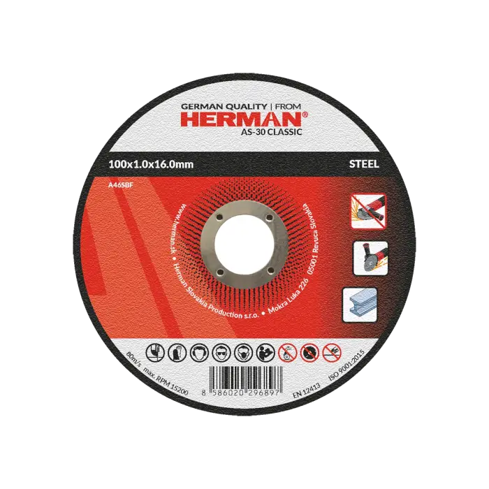 Trennscheibe HERMAN AS-30 Classic|Für Stahl 100x1,0x16,0mm|Gerade|TYP 41