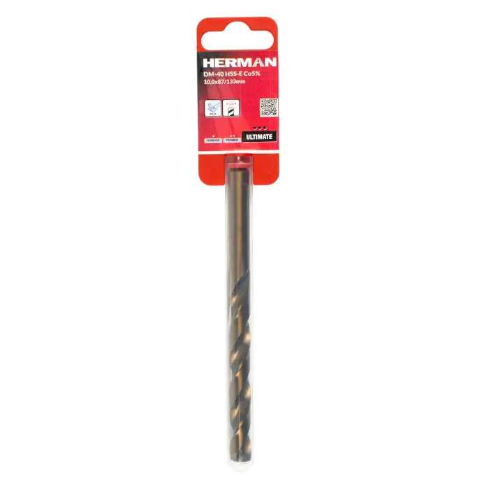 Metallbohrer DIN 338 HERMAN DM-40 HSS-E Co5% Mit quer geschnittener Spitze