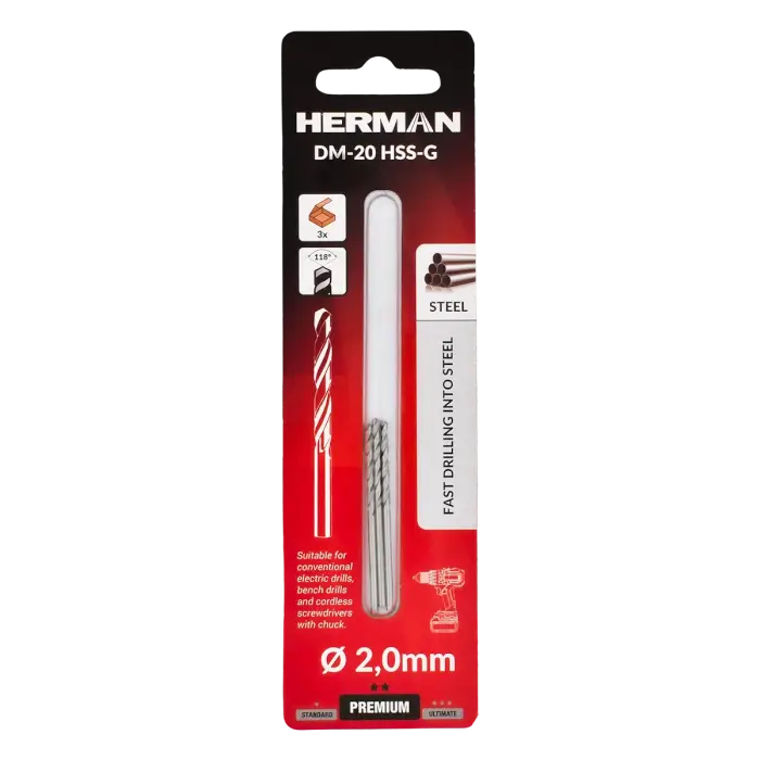Metallbohrer DIN 338 HERMAN DM-20 HSS-G 2,0x24/49mm