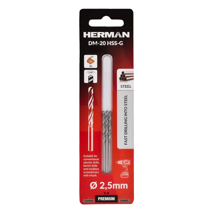 Metallbohrer DIN 338 HERMAN DM-20 HSS-G 2,5x30/57mm