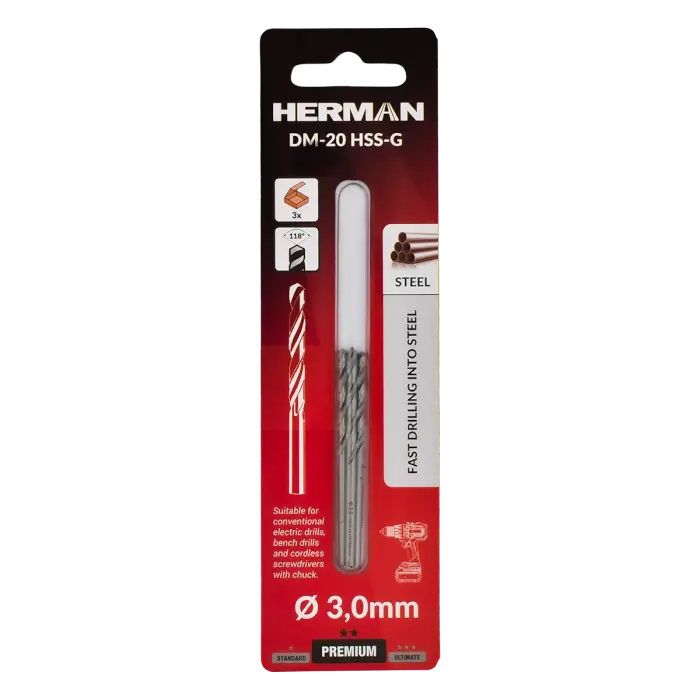 Metallbohrer DIN 338 HERMAN DM-20 HSS-G 3,0x33/61mm