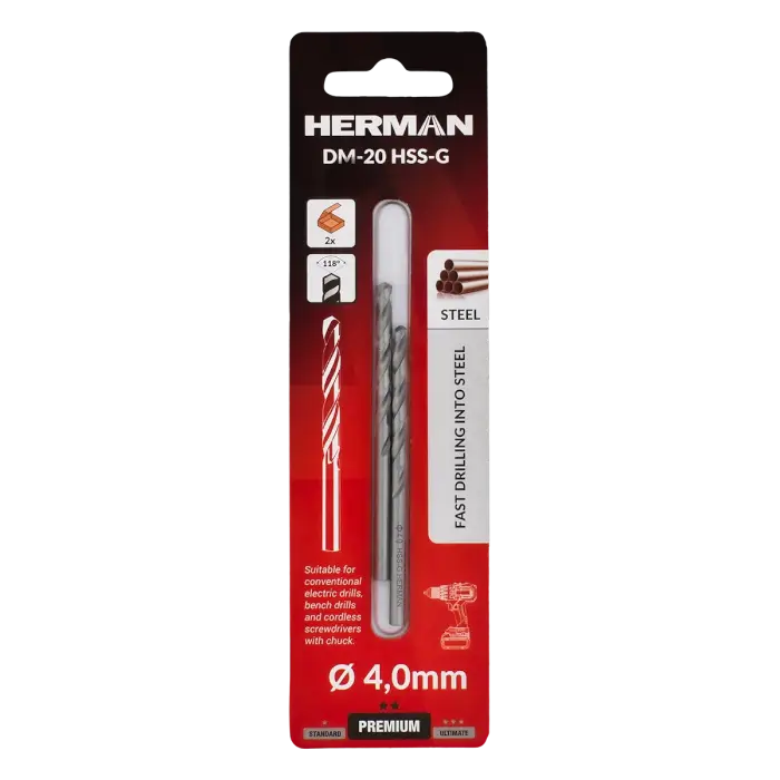 Metallbohrer DIN 338 HERMAN DM-20 HSS-G 4,0x43/75mm