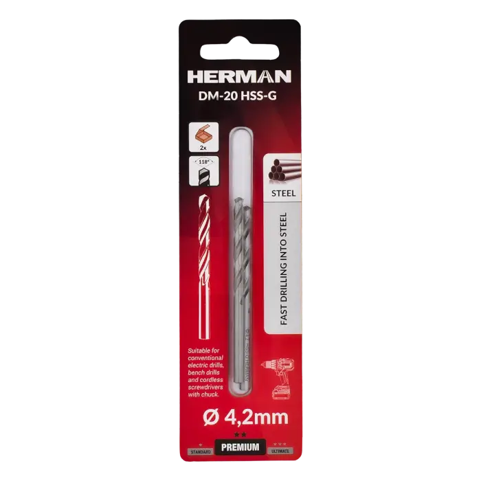 Metallbohrer DIN 338 HERMAN DM-20 HSS-G 4,2x43/75mm