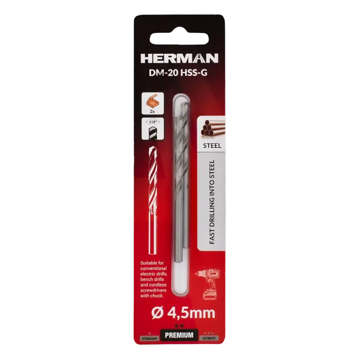 Metallbohrer DIN 338 HERMAN DM-20 HSS-G 4,5x47/80mm