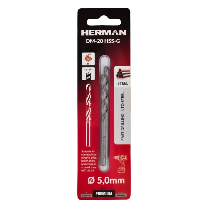 Metallbohrer DIN 338 HERMAN DM-20 HSS-G 5,0x52/86mm