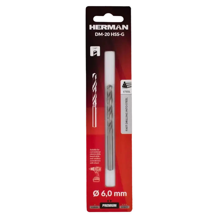 Metallbohrer DIN 338 HERMAN DM-20 HSS-G 6,0x57/93mm